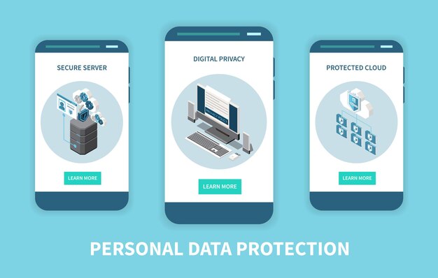 Set of three vertical banners with personal data protection