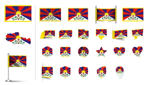 set of Tibet flag flat Icon set vector illustration flag button waving 3d rendering symbols
