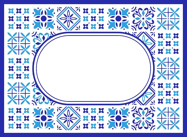 set of tiles frame border in blue mosaic pattern for ceramic in italian style horizontal background