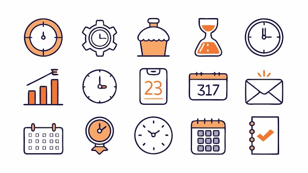 Set of Time and Date Icons Vector illustration