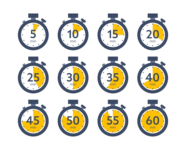 set of timer and stopwatch icons countdown symbol kitchen timer icon