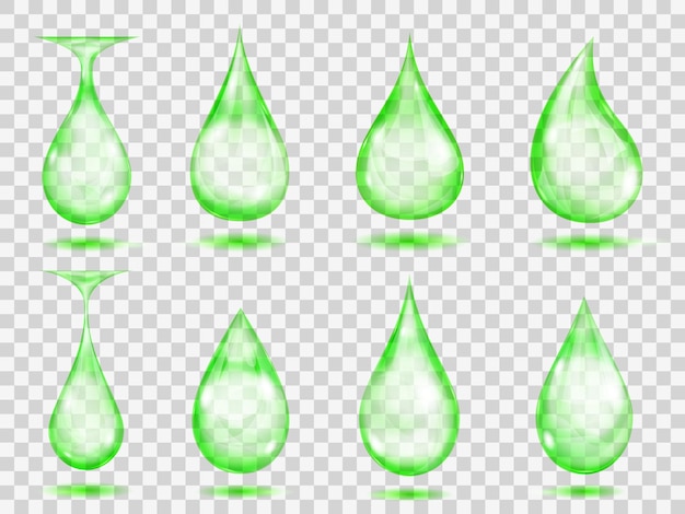 set of transparent drops in green colors