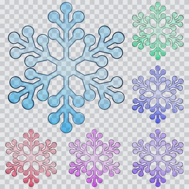 Set of transparent snowflakes of different colors