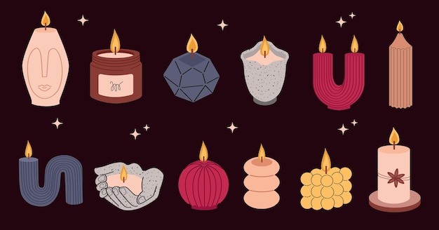 Set of trendy candles of various shapes and colors