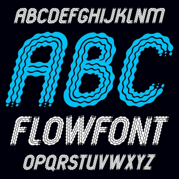 set of trendy pop vector capital english alphabet letters, abc isolated. rounded bold italic retro type font, script from a to z can be used for logo creation. made using flow, wavy lines.
