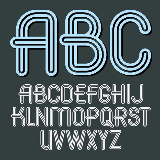 set of trendy vector capital alphabet letters, abc isolated. retro type font, script from a to z can be used for logo creation. created using geometric triple stripes.