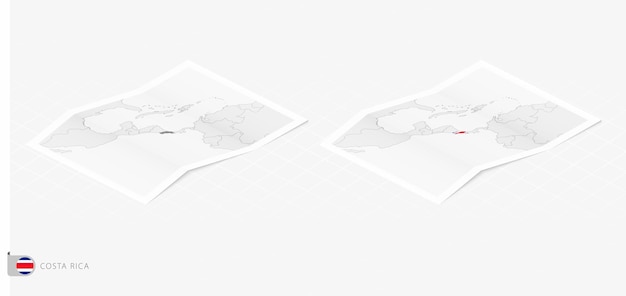set of two realistic map of costa rica with shadow the flag and map of costa rica in isometric style