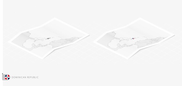set of two realistic map of dominican republic with shadow the flag and map of dominican republic in isometric style