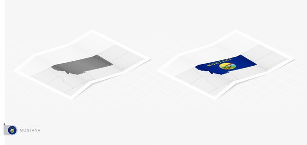 set of two realistic map of montana with shadow the flag and map of montana in isometric style