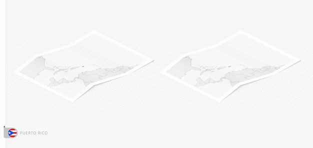 set of two realistic map of puerto rico with shadow the flag and map of puerto rico in isometric style