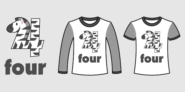 Set of two types of clothes with number four zebra shape on t-shirts free vector