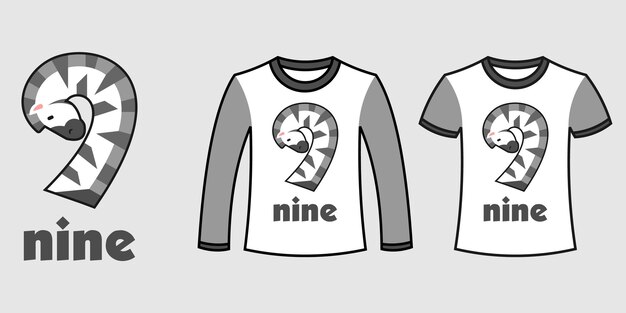 Set of two types of clothes with number nine zebra shape on t-shirts free vector