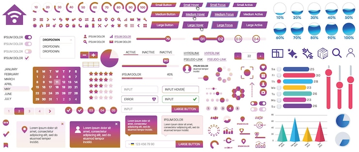 Vektor set of uiux elements for websites and mobile applications buttons forms menus panels