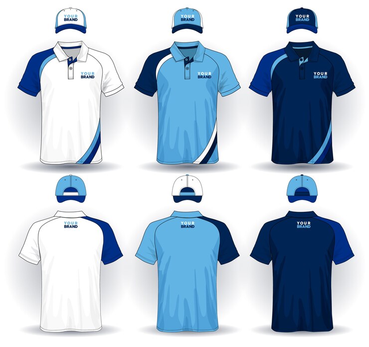 Vektör set of uniform template, polo shirts and caps.