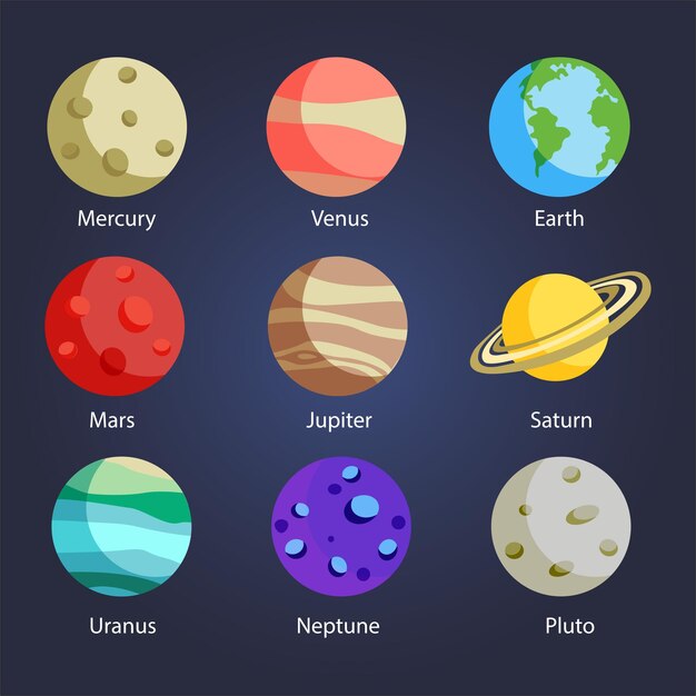 set of universe solar system planet and space element on universe background vector illustration i