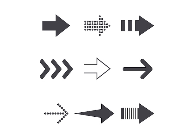 Set of various arrows pointing right