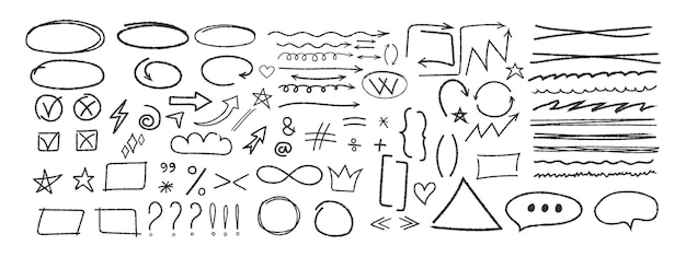 set of various elements arrows symbols punctuation marks asterisks underlines crossings drawn with
