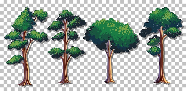 set of various trees on transparent background