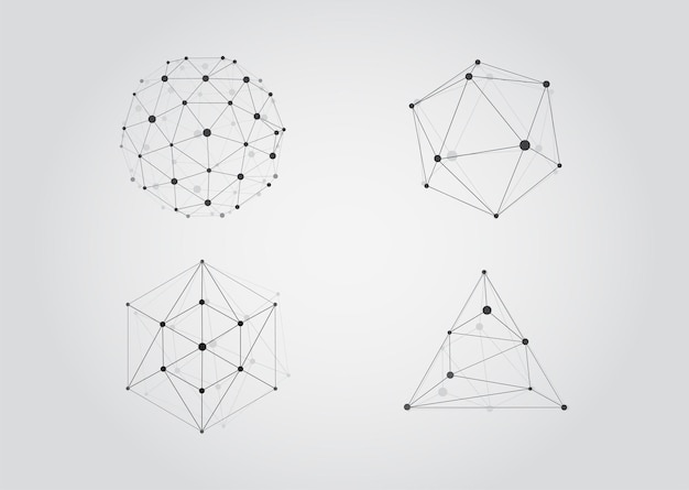 set of vector black and white lattice shape symmetric lined object with dots