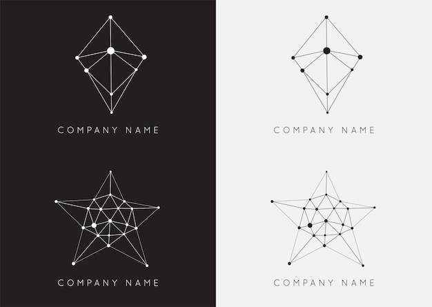set of vector black and white lattice shape symmetric lined object with dots