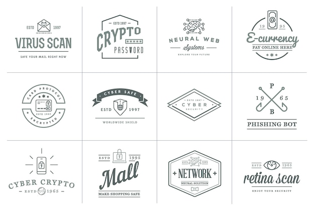 Set of Vector Cyber Security Identity Badges and Signs Can be used as Logotype