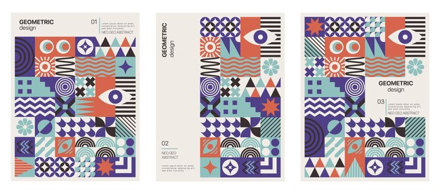 Set of vector illustrations with abstract geometric shapes Simple minimalist design