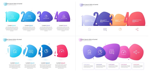 set of vector infographic templates composed of four numbered abstract shapes.