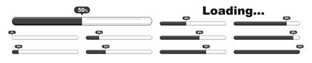 Set of vector loading icons Percentage loading bar infographic icon
