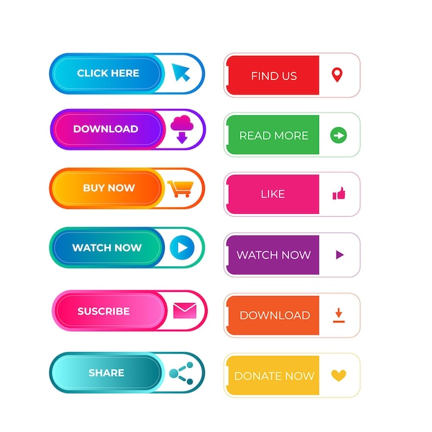 Set of vector modern trendy buttons Trendy colors on white background Read More learn more buy n