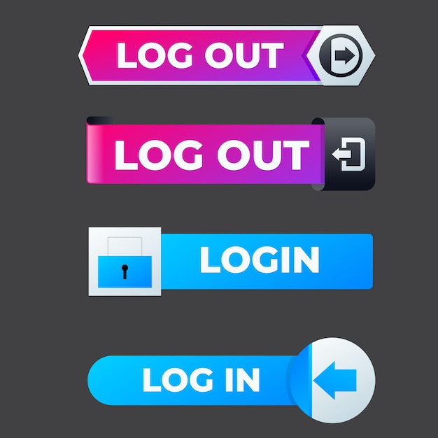 Set of vector modern trendy flat buttons Different colors of main shapes and icons with black outli