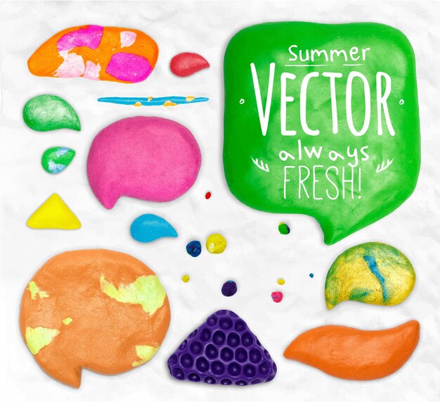 Set of vector plasticine design elements cobbled together on a white plasticine background