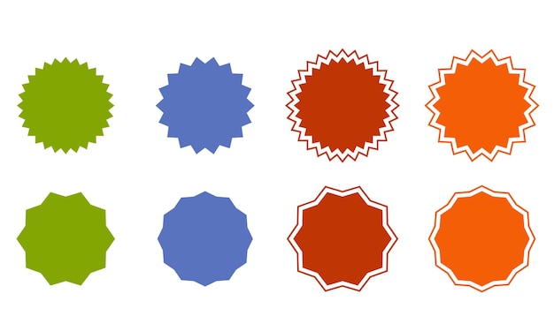 Set of vector stars sunburst icons without outline and with outline sharp corners