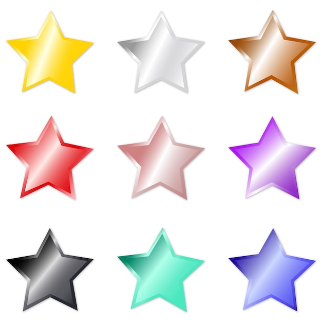 set of vector stars with metallic effect