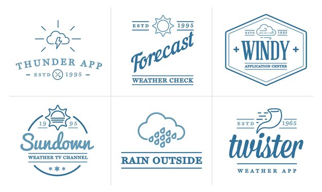 set of vector weather icons and logotypes of business forecasting apps and channels