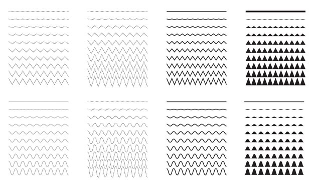 Set of wavy curvy and zigzag criss cross horizontal lines