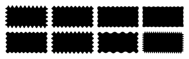 Set of wavy edge rectangular frames with zigzag and squiggle outlinesBlack vector stampstyle