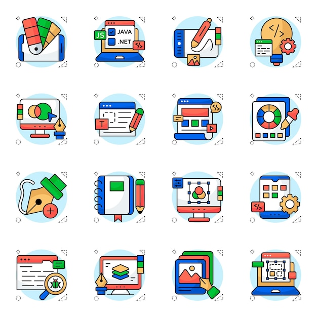 set of web designing flat circular icons