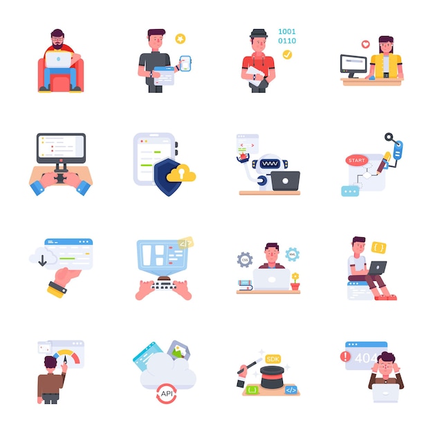 set of web engineers flat icons