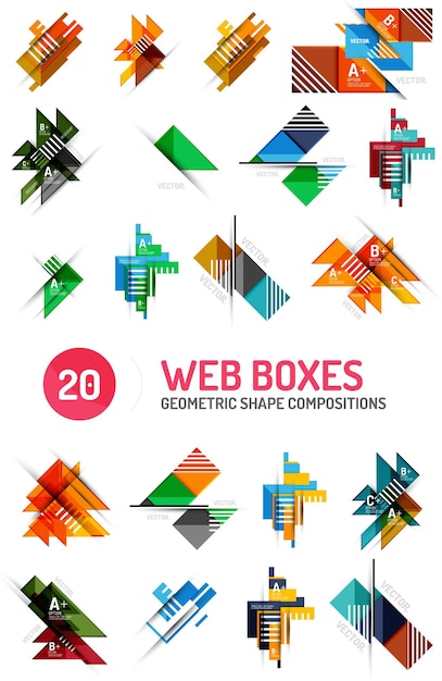 Set of web internet boxes with buttons and sample text