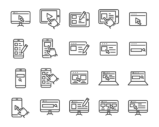 Set of website icons, such as web, browser, network, writing, blogger