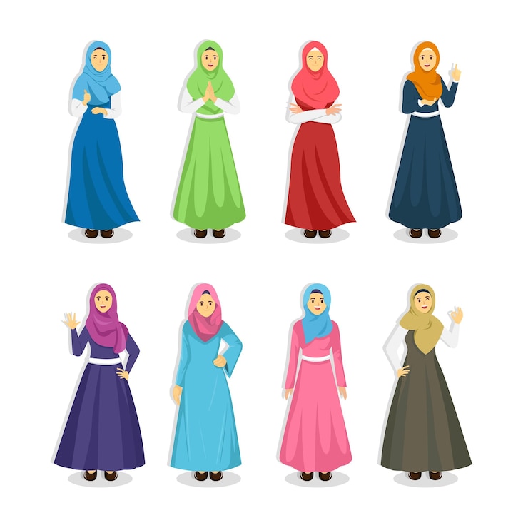 Vektör set of woman wear hijab trendy style various woman character collection premium vector