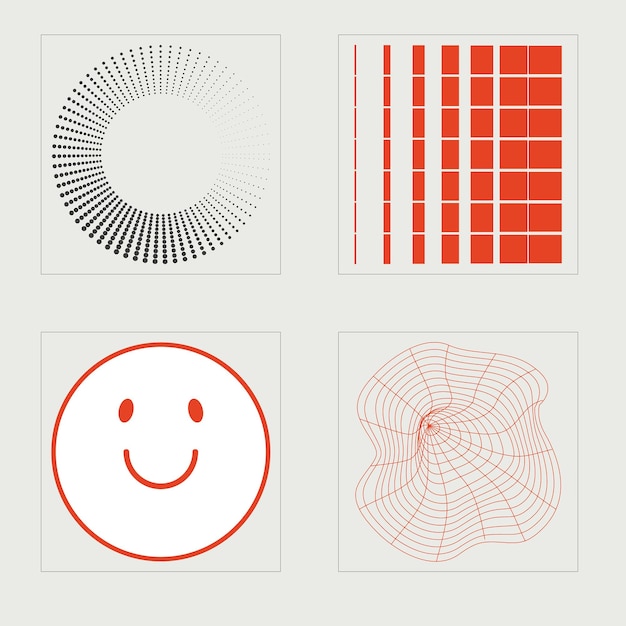 set of y2k style vectors of objects retro futuristic graphic ornaments cyberpunk elements