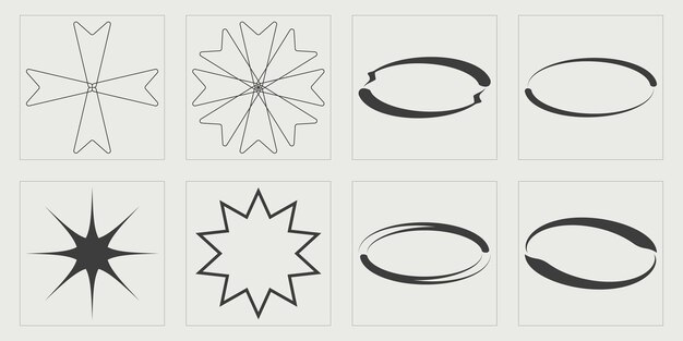 Set of Y2K style vectors of objects Retro futuristic graphic ornaments Modern abstract forms