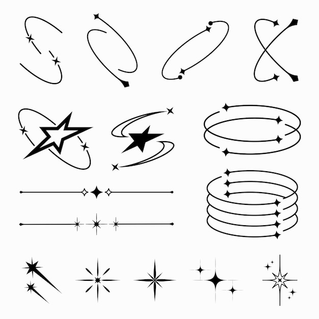 set of y2k trendy design with lines sparkles star thin line rings