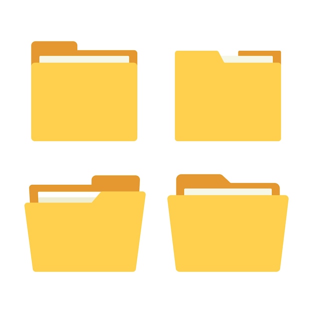 Set of yellow folders isolated on a white background Vector illustration