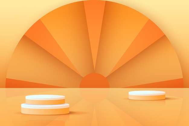 Set orange yellow 3d object cylinder pedestal podium display gradient color minimal scene showroom