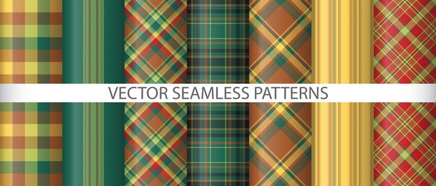 Set pattern plaid check Background texture seamless Vector fabric tartan textile collection