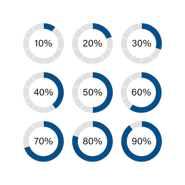 Set pie chart for infographic. Vector flat template. Circle graphs from 10 to 90 percent
