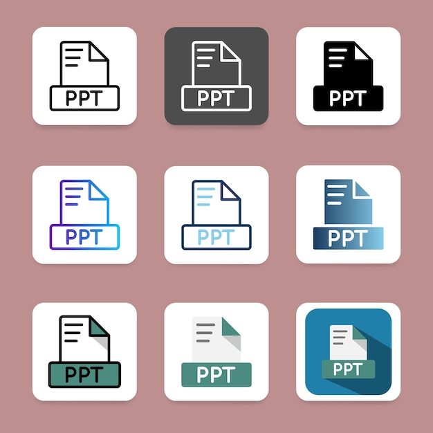 Set ppt icons file format with elegant color variations and suitable for web UI and mobile apps