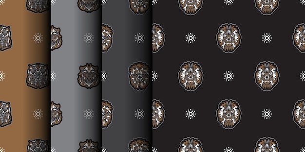 Set Seamless pattern with tiger head in simple boho style Good for clothing textiles and prints Vector
